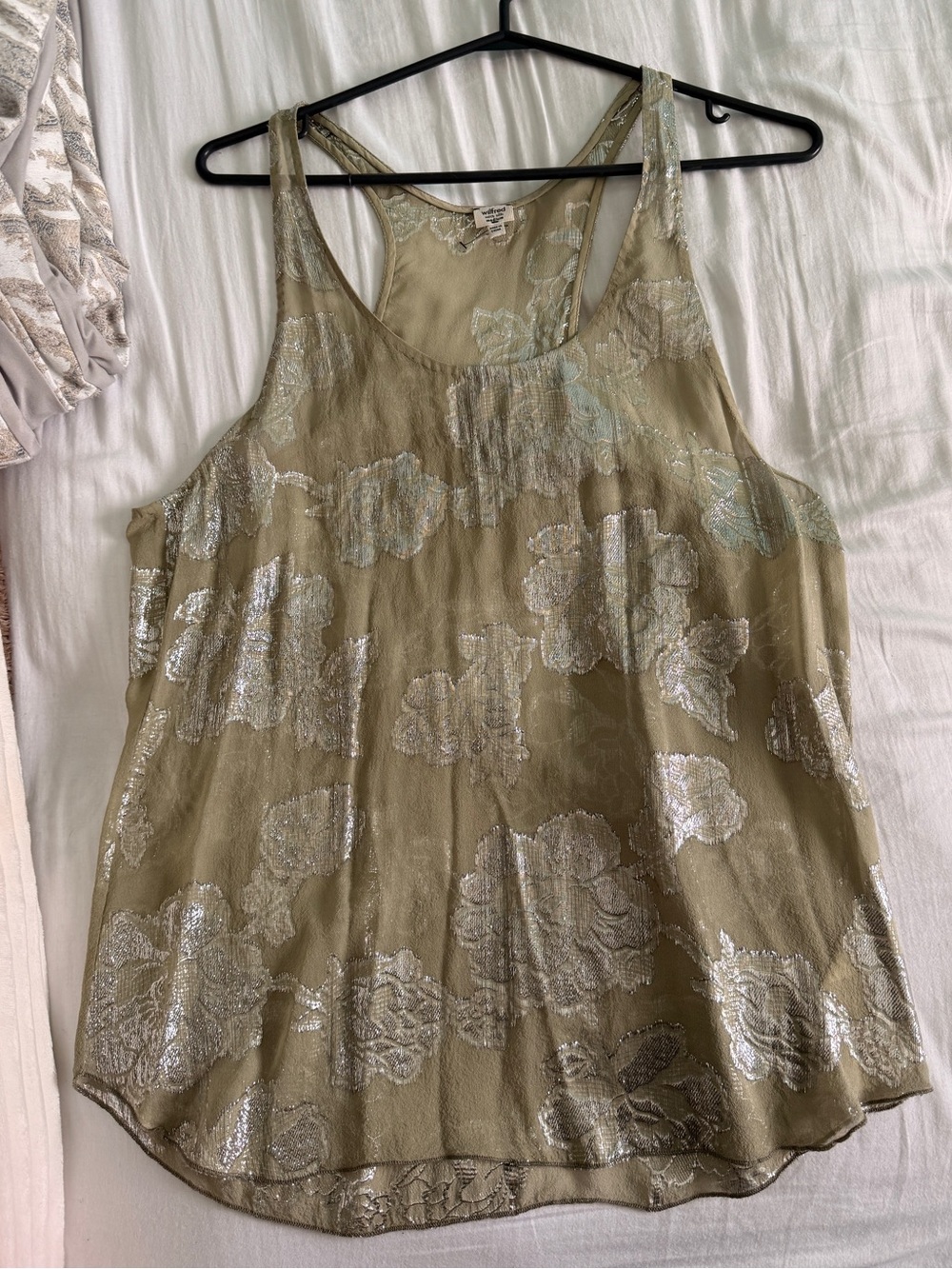 Wilfred Aritzia Metallic Floral Olive Tank Top